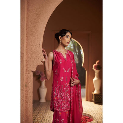 Sonia Khatri Pink Rose Bloom Sharara with Kurta and Dupatta (Set of 3)