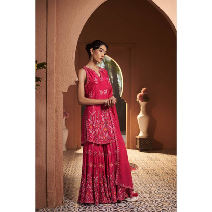 Sonia Khatri Pink Rose Bloom Sharara with Kurta and Dupatta (Set of 3)