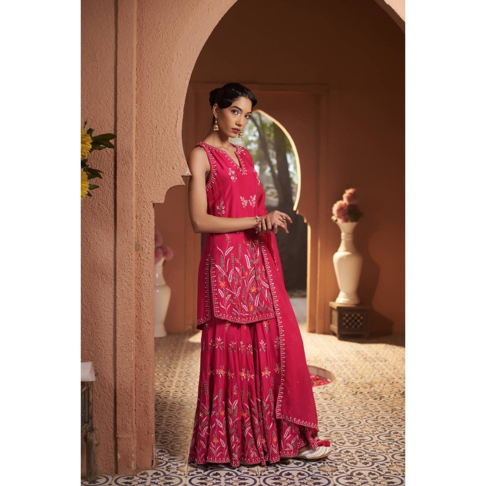 Sonia Khatri Pink Rose Bloom Sharara with Kurta and Dupatta (Set of 3)