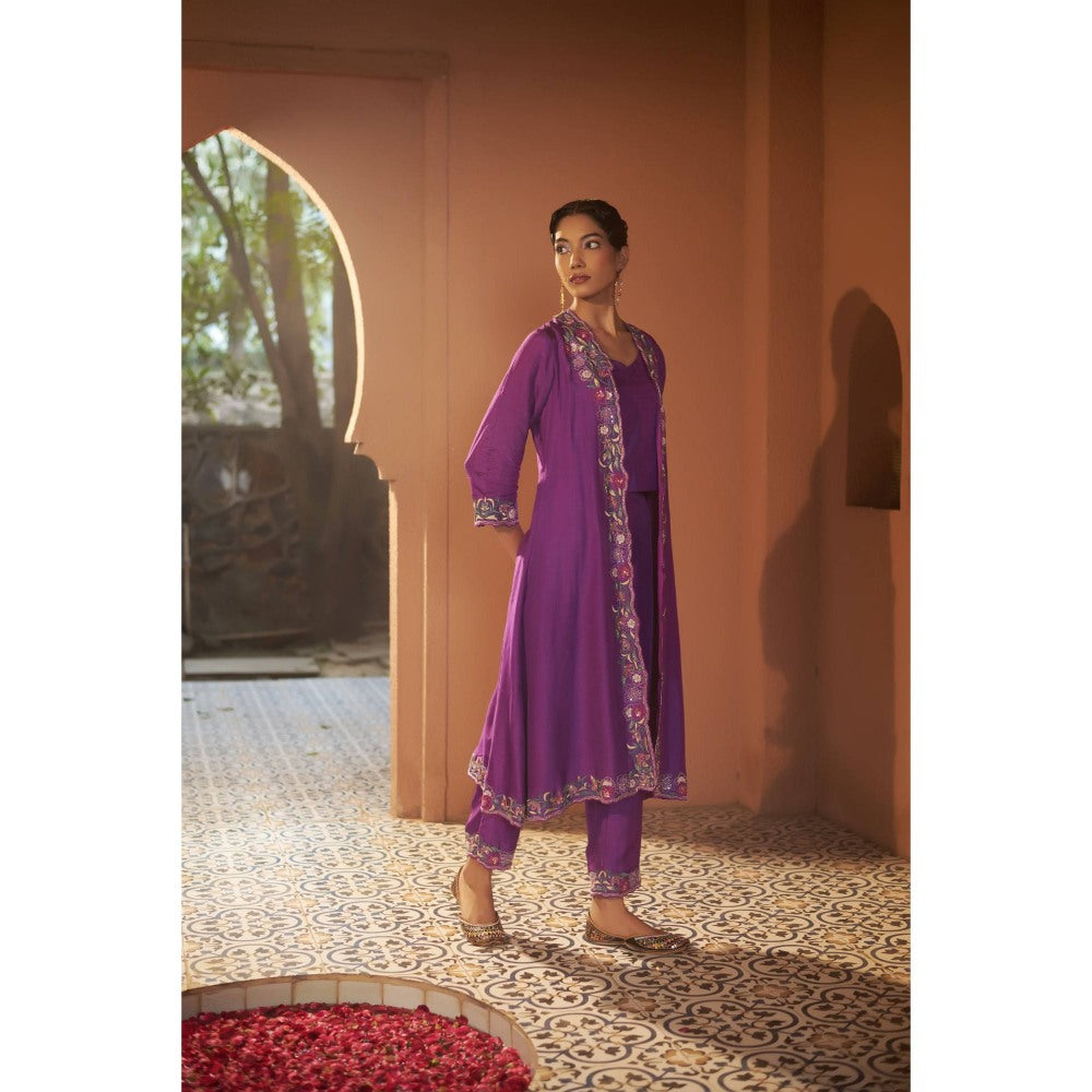 Sonia Khatri Purple Pansy Embroidered Jacket with Top and Pant (Set of 3)