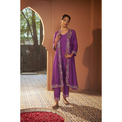 Sonia Khatri Purple Pansy Embroidered Jacket with Top and Pant (Set of 3)
