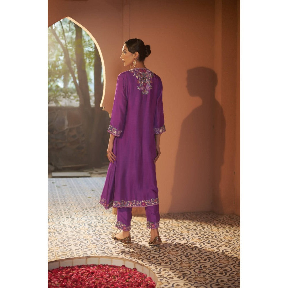Sonia Khatri Purple Pansy Embroidered Jacket with Top and Pant (Set of 3)