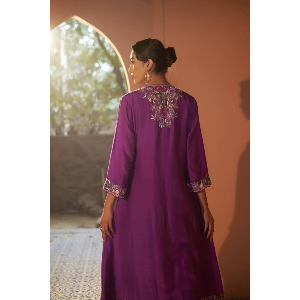 Sonia Khatri Purple Pansy Embroidered Jacket with Top and Pant (Set of 3)