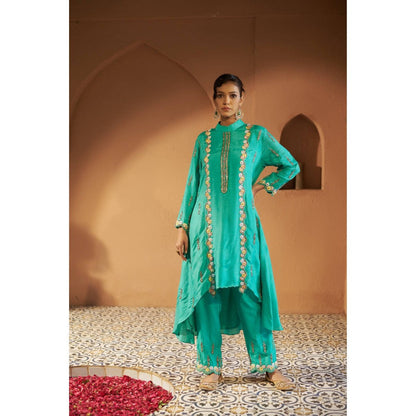 Sonia Khatri Turquoise High-Low Kurta with Pant (Set of 2)