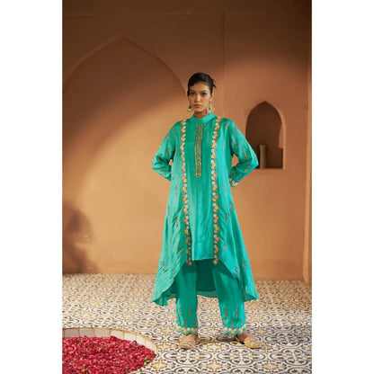 Sonia Khatri Turquoise High-Low Kurta with Pant (Set of 2)