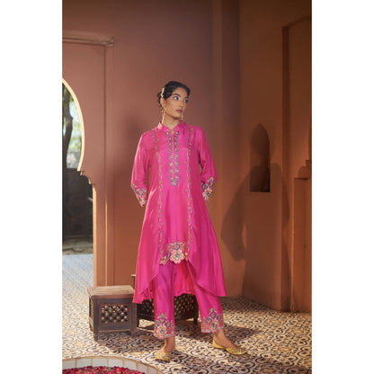 Sonia Khatri Pink Petunia High-Low Kurta with Pant and Dupatta (Set of 2)