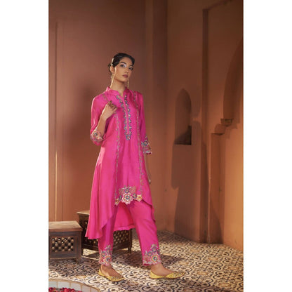 Sonia Khatri Pink Petunia High-Low Kurta with Pant and Dupatta (Set of 2)