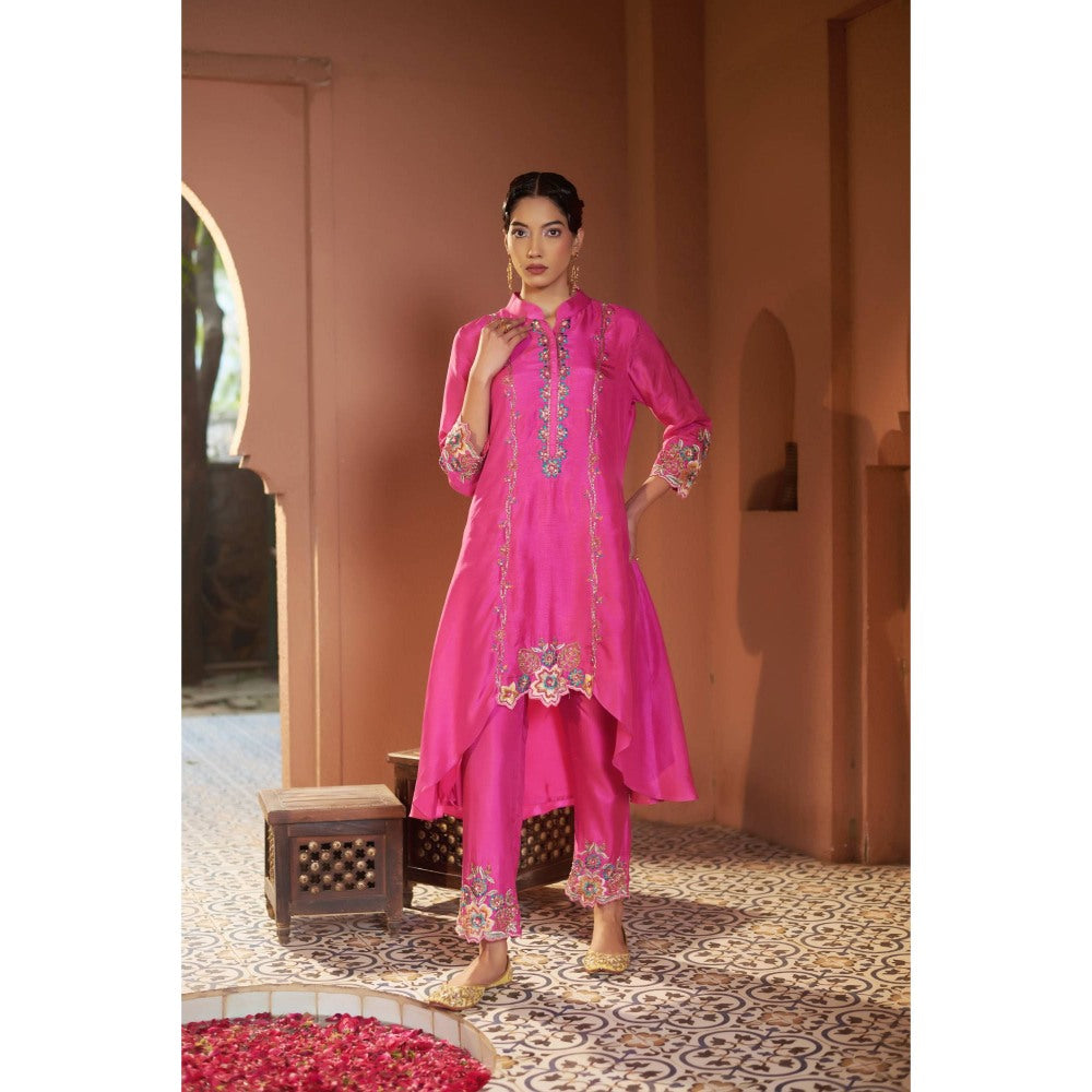 Sonia Khatri Pink Petunia High-Low Kurta with Pant and Dupatta (Set of 2)