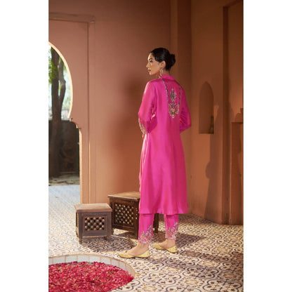 Sonia Khatri Pink Petunia High-Low Kurta with Pant and Dupatta (Set of 2)