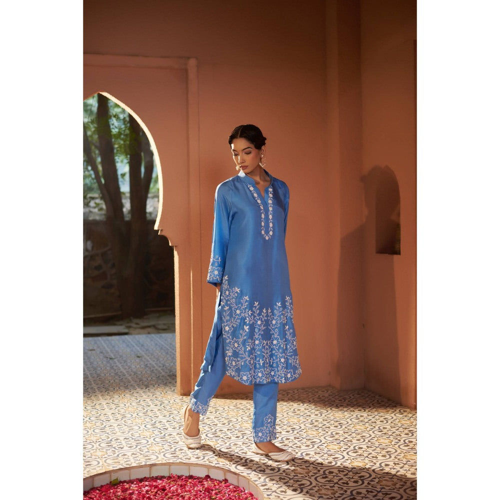 Sonia Khatri Blue Embroidered Kurta with Pant (Set of 2)