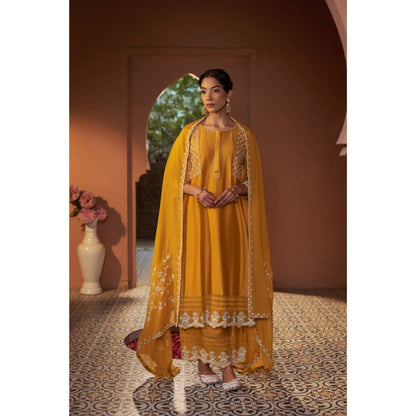 Sonia Khatri Mustard Calendula Kurta with Palazzo (Set of 3)