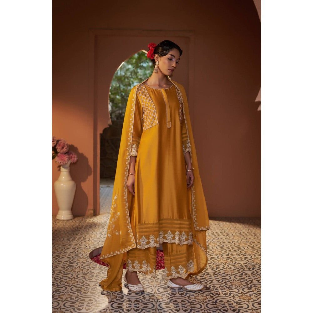 Sonia Khatri Mustard Calendula Kurta with Palazzo (Set of 3)