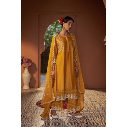 Sonia Khatri Mustard Calendula Kurta with Palazzo (Set of 3)