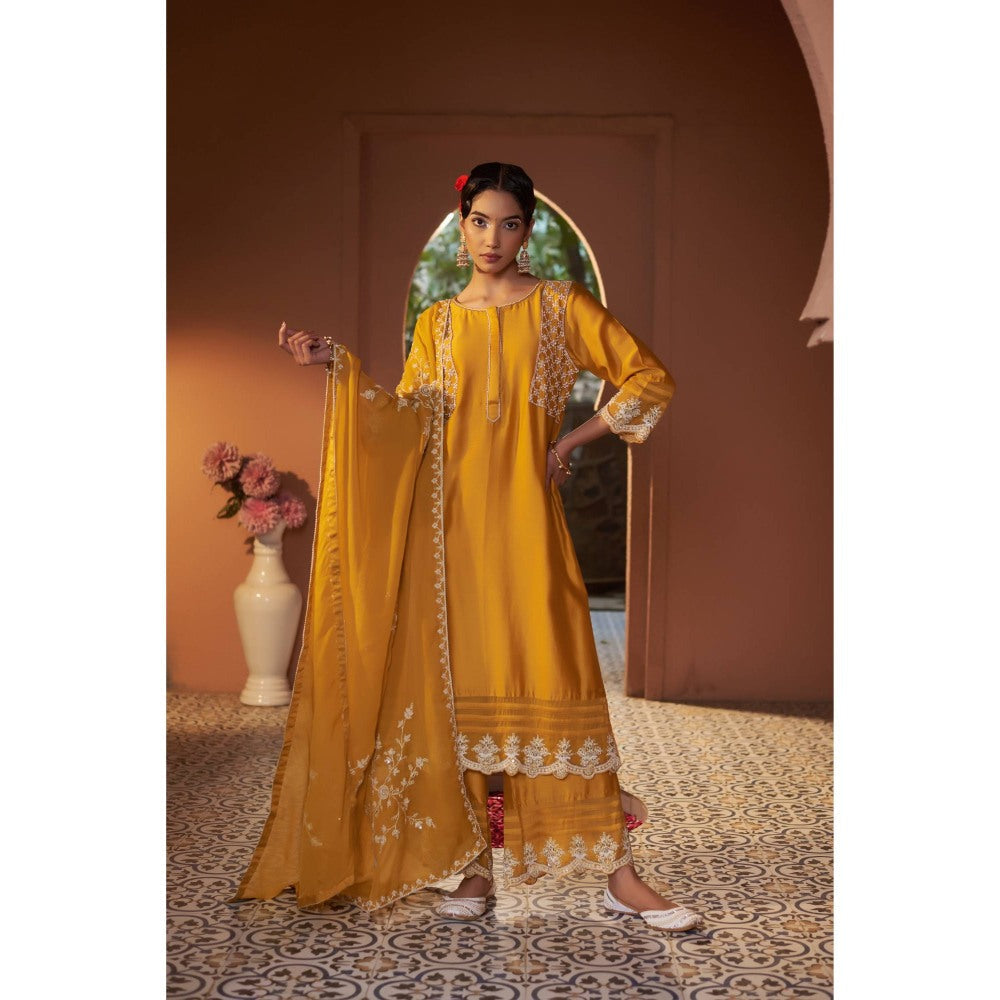 Sonia Khatri Mustard Calendula Kurta with Palazzo (Set of 3)