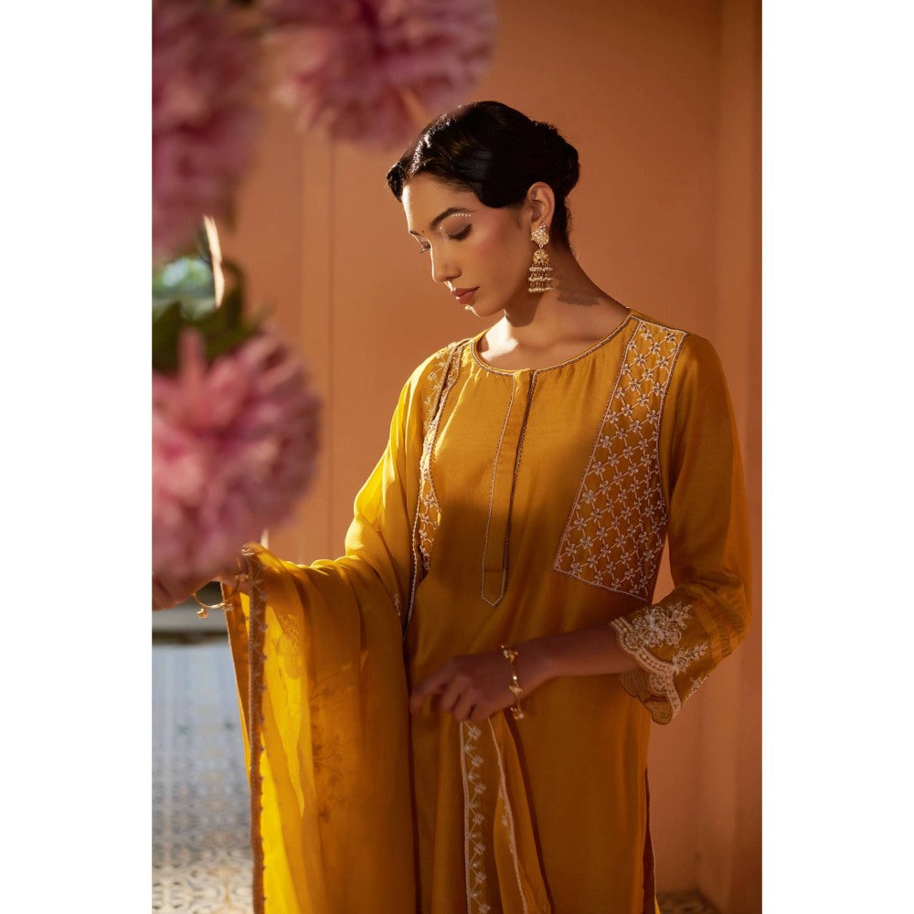 Sonia Khatri Mustard Calendula Kurta with Palazzo (Set of 3)