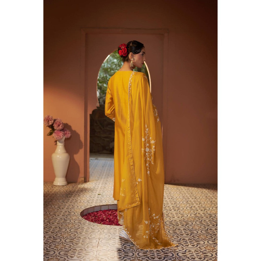 Sonia Khatri Mustard Calendula Kurta with Palazzo (Set of 3)