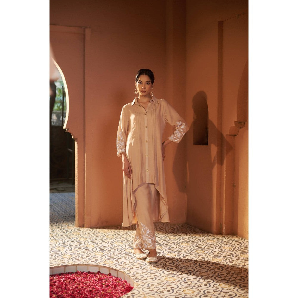 Sonia Khatri Beige Cashmere High-Low Kurta with Pant (Set of 2)