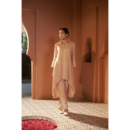 Sonia Khatri Beige Cashmere High-Low Kurta with Pant (Set of 2)
