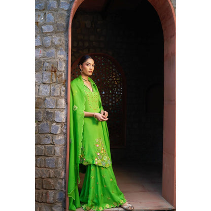 Sonia Khatri Green Blossom Sharara with Kurta and Dupatta (Set of 3)