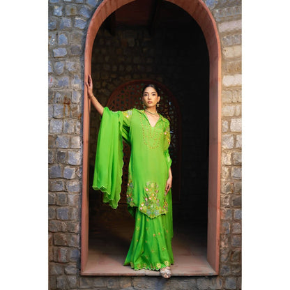 Sonia Khatri Green Blossom Sharara with Kurta and Dupatta (Set of 3)