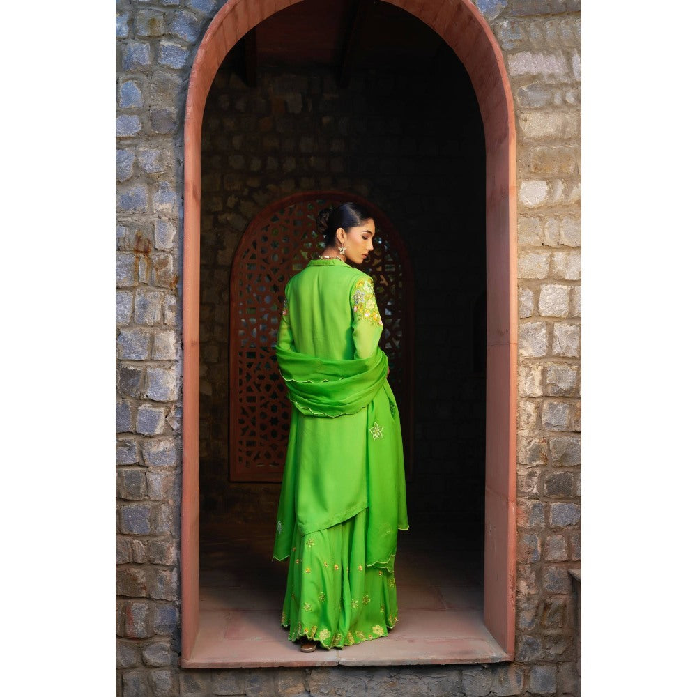 Sonia Khatri Green Blossom Sharara with Kurta and Dupatta (Set of 3)