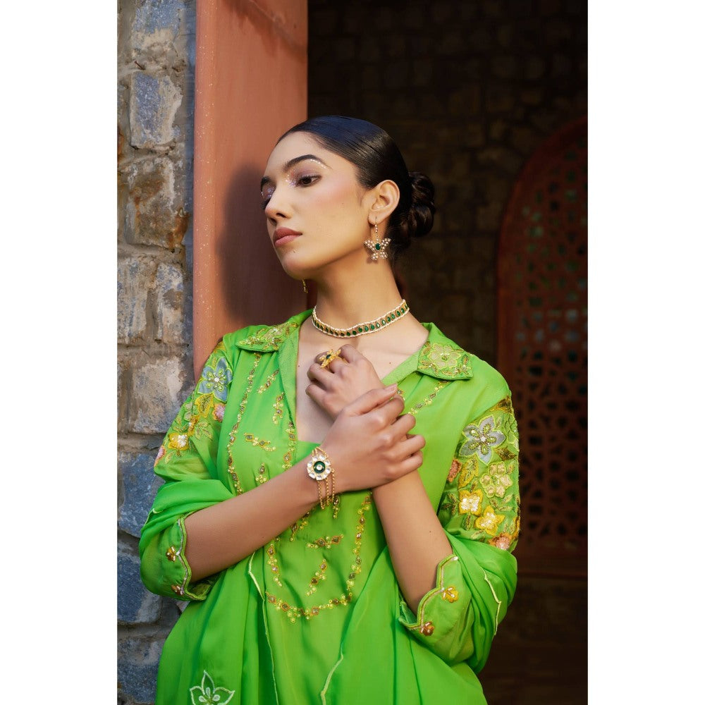Sonia Khatri Green Blossom Sharara with Kurta and Dupatta (Set of 3)