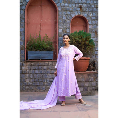 Sonia Khatri Pale Lavender Flora Kurta with Pant and Dupatta (Set of 3)