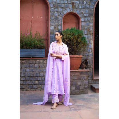 Sonia Khatri Pale Lavender Flora Kurta with Pant and Dupatta (Set of 3)