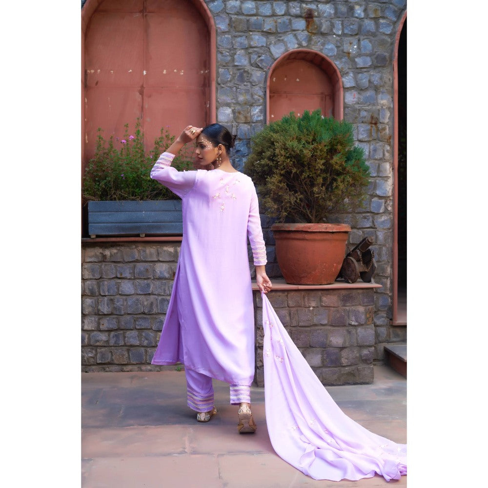 Sonia Khatri Pale Lavender Flora Kurta with Pant and Dupatta (Set of 3)