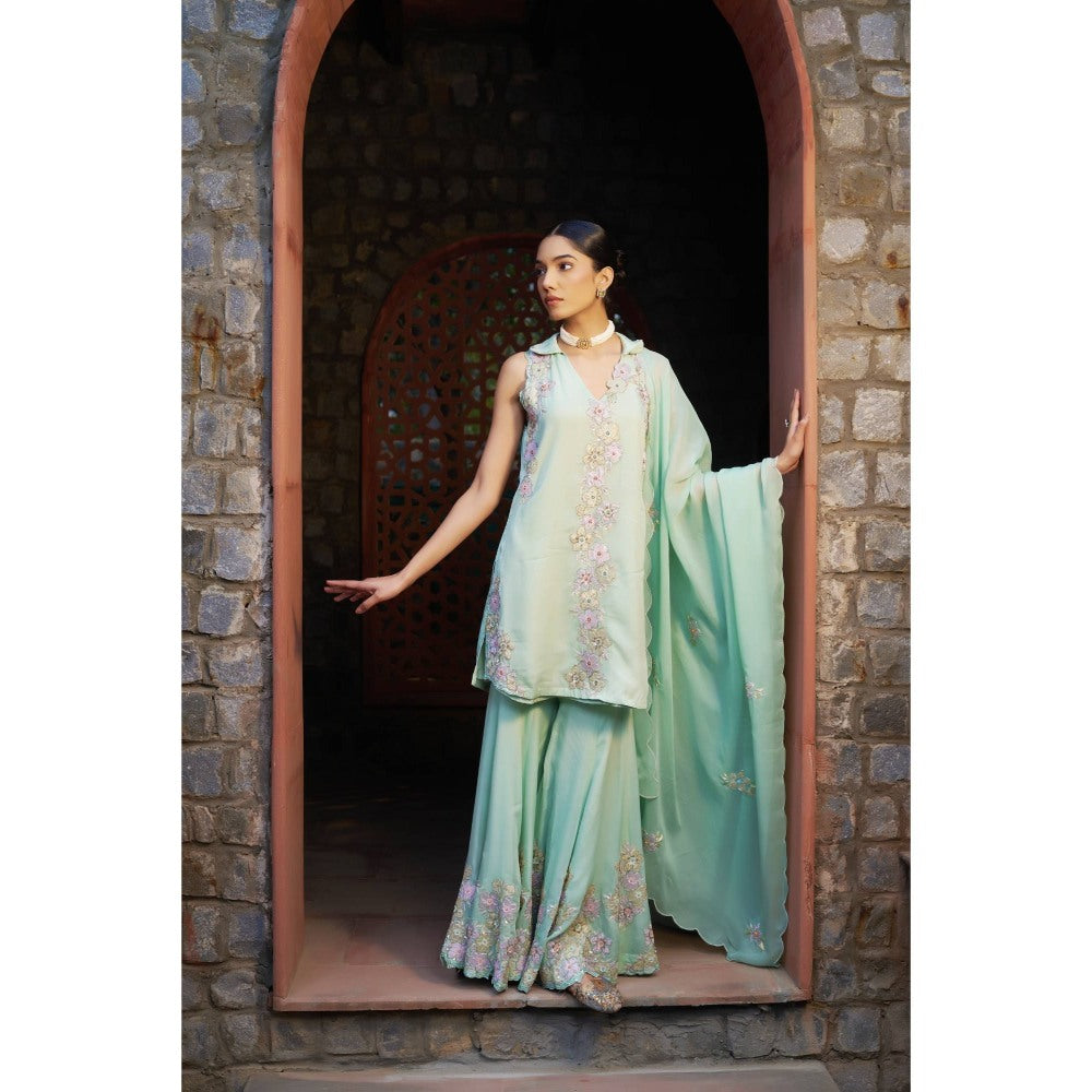 Sonia Khatri Summer Green Sharara with Kurta and Dupatta (Set of 3)