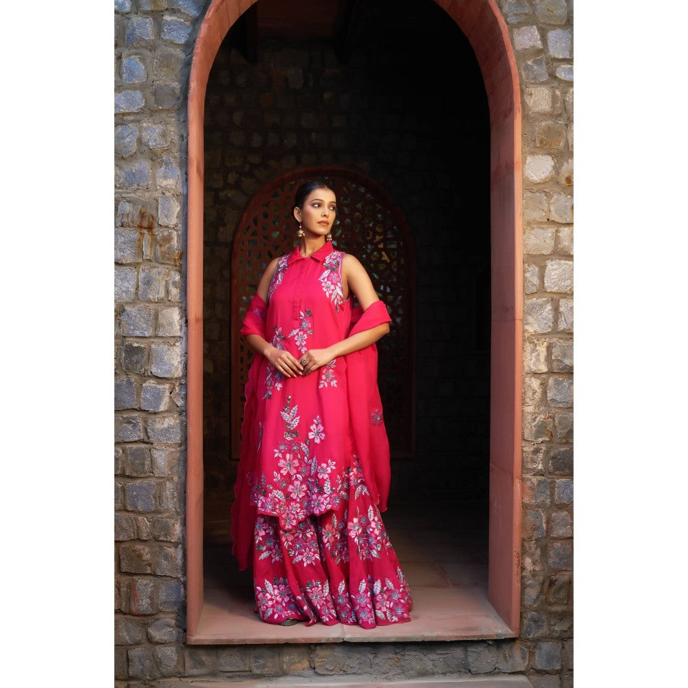 Sonia Khatri Debian Pink Sharara with Kurta and Dupatta (Set of 3)