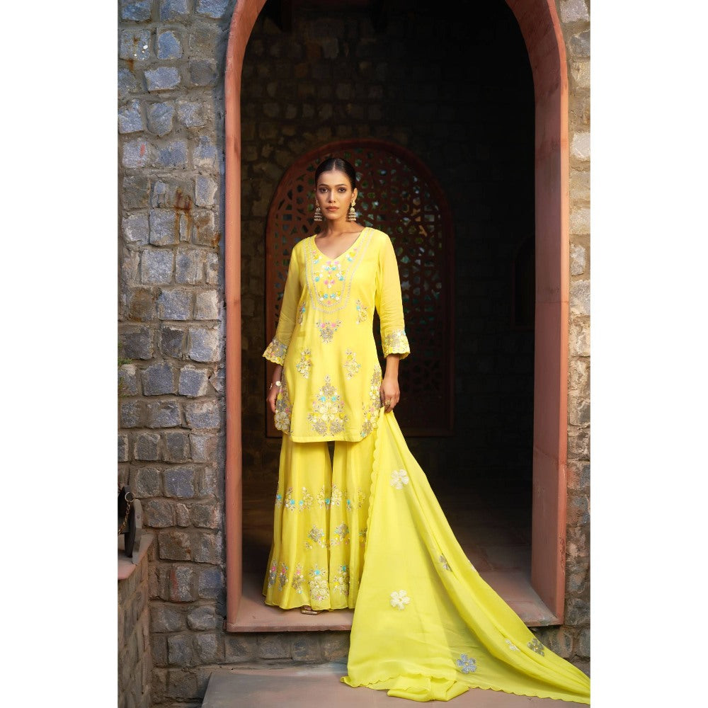 Sonia Khatri Marigold Yellow Sharara with Kurta and Dupatta (Set of 3)