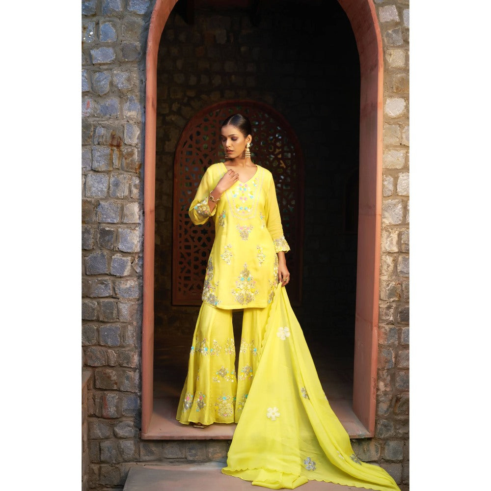 Sonia Khatri Marigold Yellow Sharara with Kurta and Dupatta (Set of 3)
