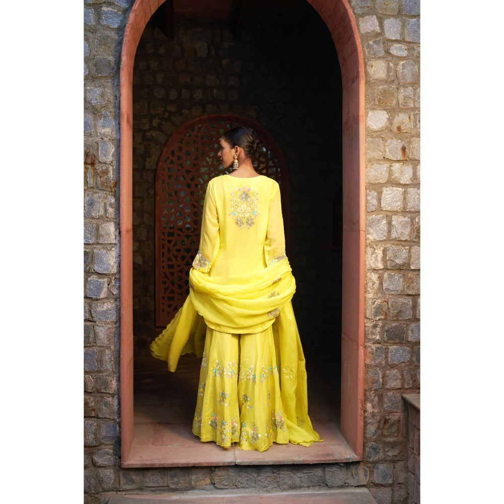 Sonia Khatri Marigold Yellow Sharara with Kurta and Dupatta (Set of 3)