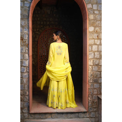 Sonia Khatri Marigold Yellow Sharara with Kurta and Dupatta (Set of 3)