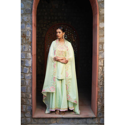 Sonia Khatri Green Mist Sharara with Kurta and Dupatta (Set of 3)