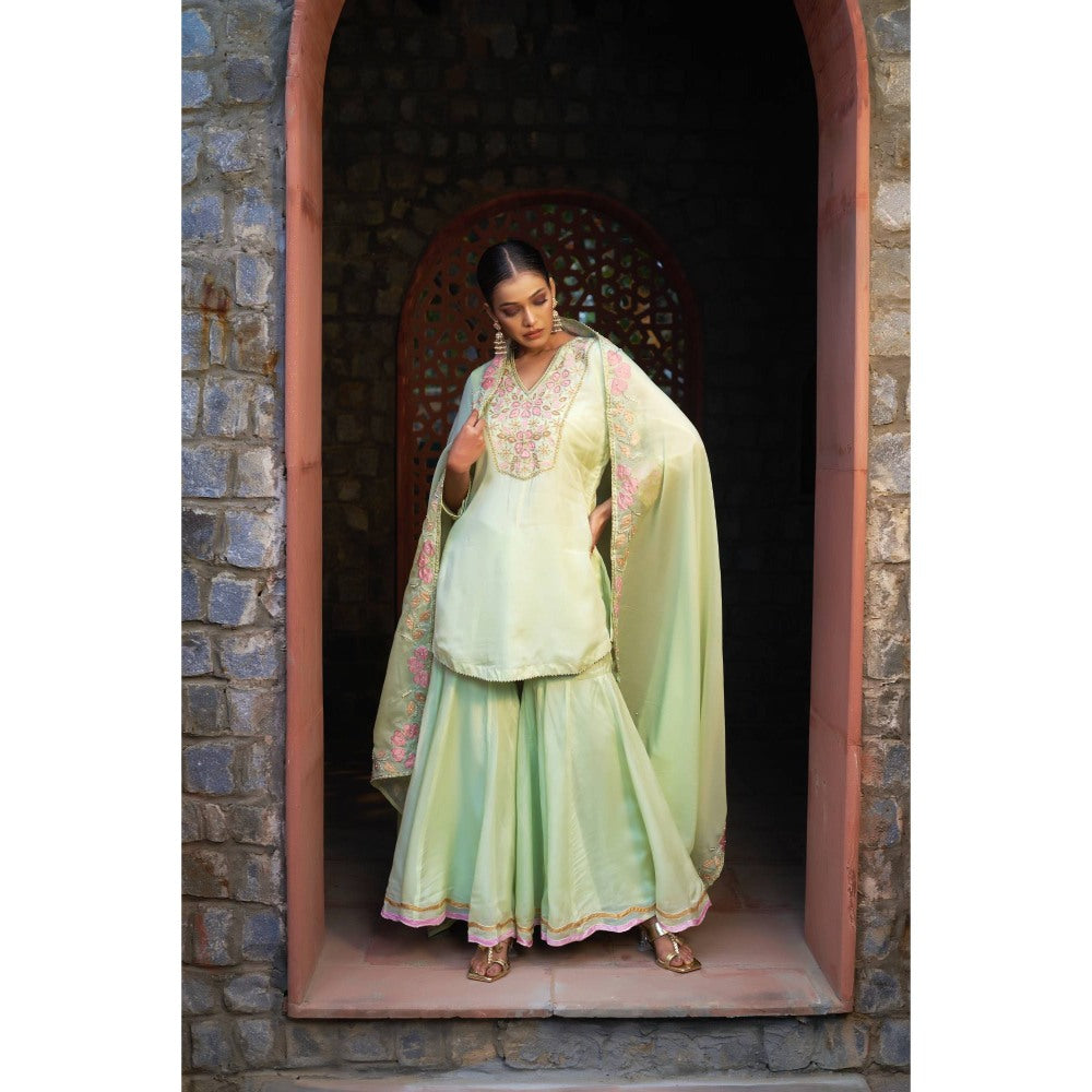 Sonia Khatri Green Mist Sharara with Kurta and Dupatta (Set of 3)
