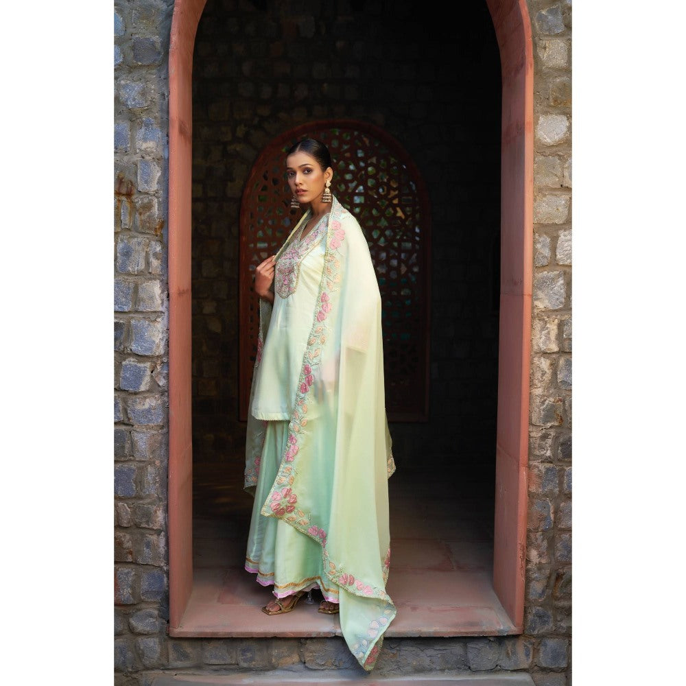 Sonia Khatri Green Mist Sharara with Kurta and Dupatta (Set of 3)