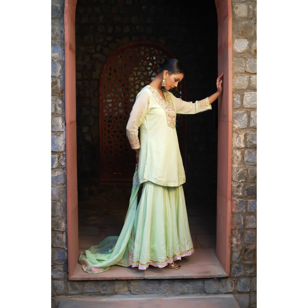 Sonia Khatri Green Mist Sharara with Kurta and Dupatta (Set of 3)