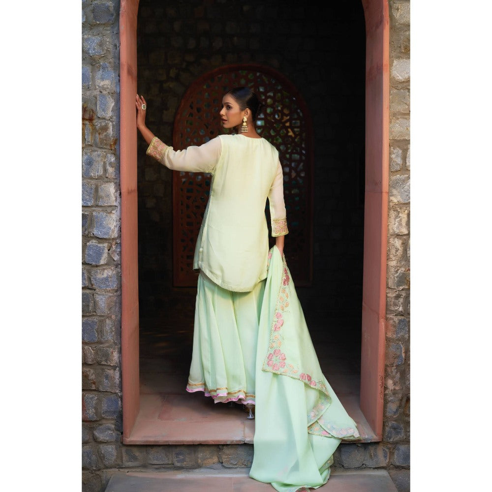 Sonia Khatri Green Mist Sharara with Kurta and Dupatta (Set of 3)