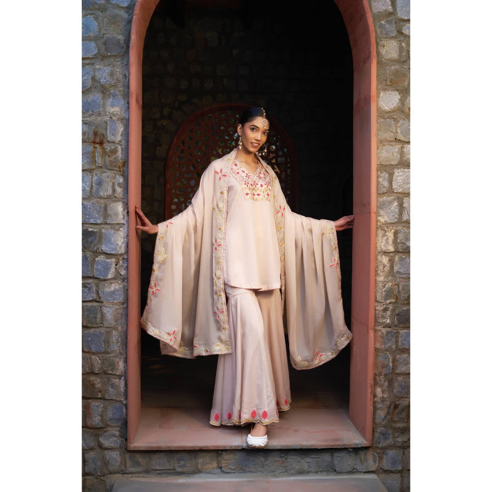 Sonia Khatri Pink Clam Shell Sharara with Kurta and Dupatta (Set of 3)