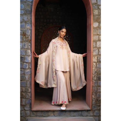 Sonia Khatri Pink Clam Shell Sharara with Kurta and Dupatta (Set of 3)