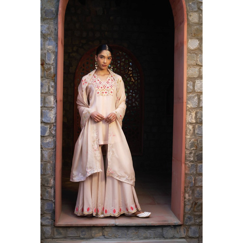 Sonia Khatri Pink Clam Shell Sharara with Kurta and Dupatta (Set of 3)