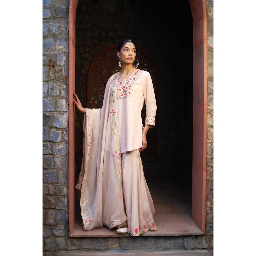 Sonia Khatri Pink Clam Shell Sharara with Kurta and Dupatta (Set of 3)
