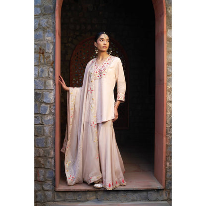 Sonia Khatri Pink Clam Shell Sharara with Kurta and Dupatta (Set of 3)