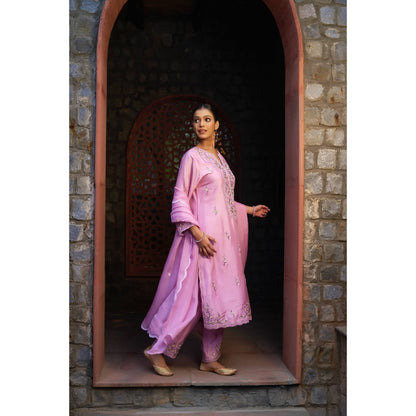 Sonia Khatri Opera Pink Garden Kurta with Pant and Dupatta (Set of 3)
