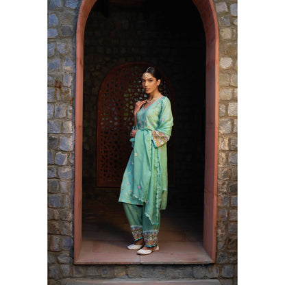 Sonia Khatri Green Flora Kurta with Pant' (Set of 3)