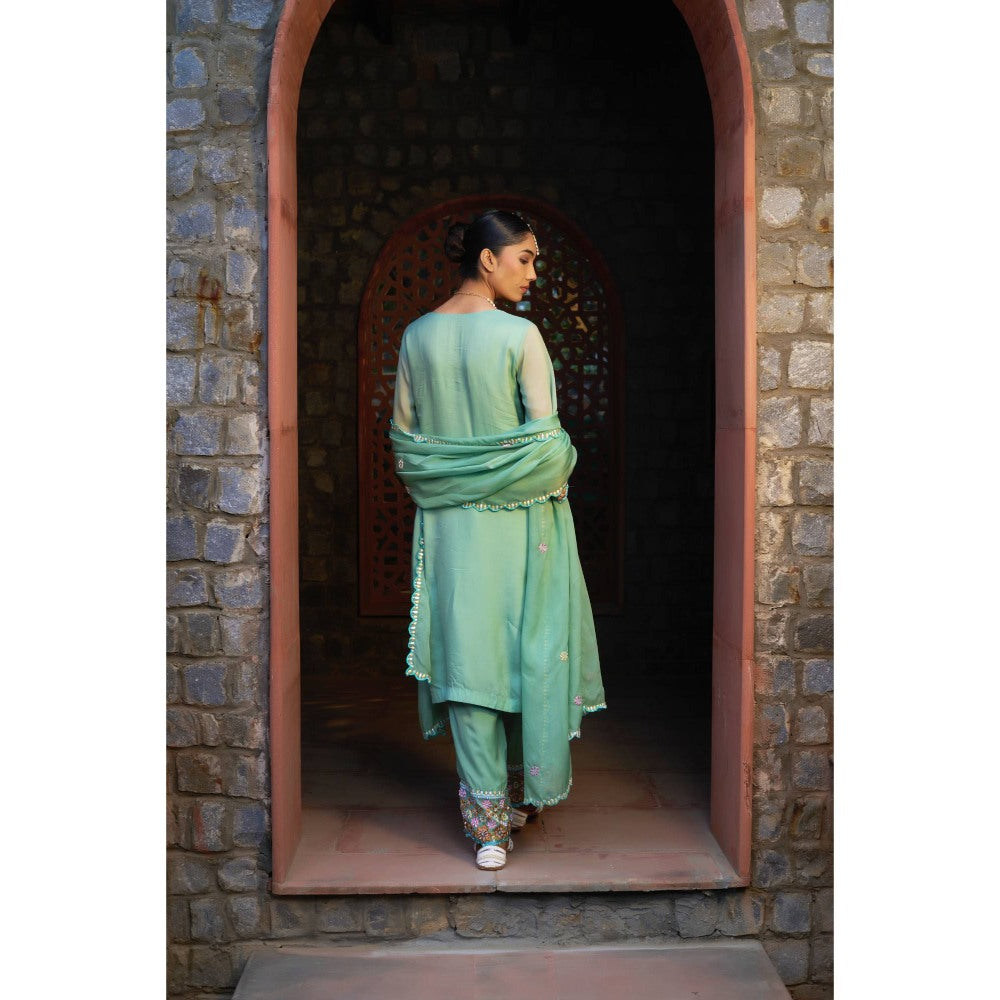 Sonia Khatri Green Flora Kurta with Pant' (Set of 3)