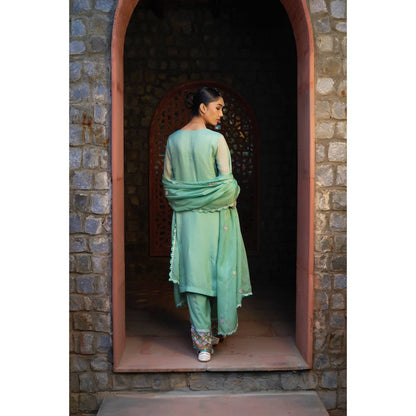 Sonia Khatri Green Flora Kurta with Pant' (Set of 3)