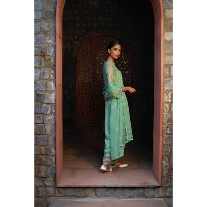 Sonia Khatri Green Flora Kurta with Pant' (Set of 3)